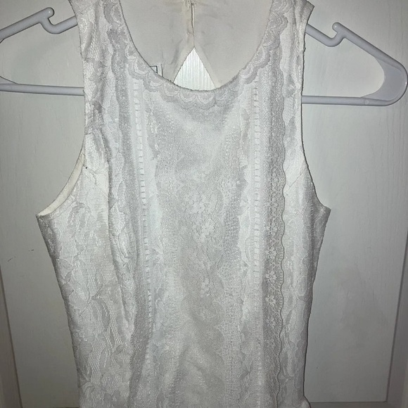 Gunne Sax Full Lace White Open Back Tea Length Dress Wedding Size 3 - Picture 7 of 11